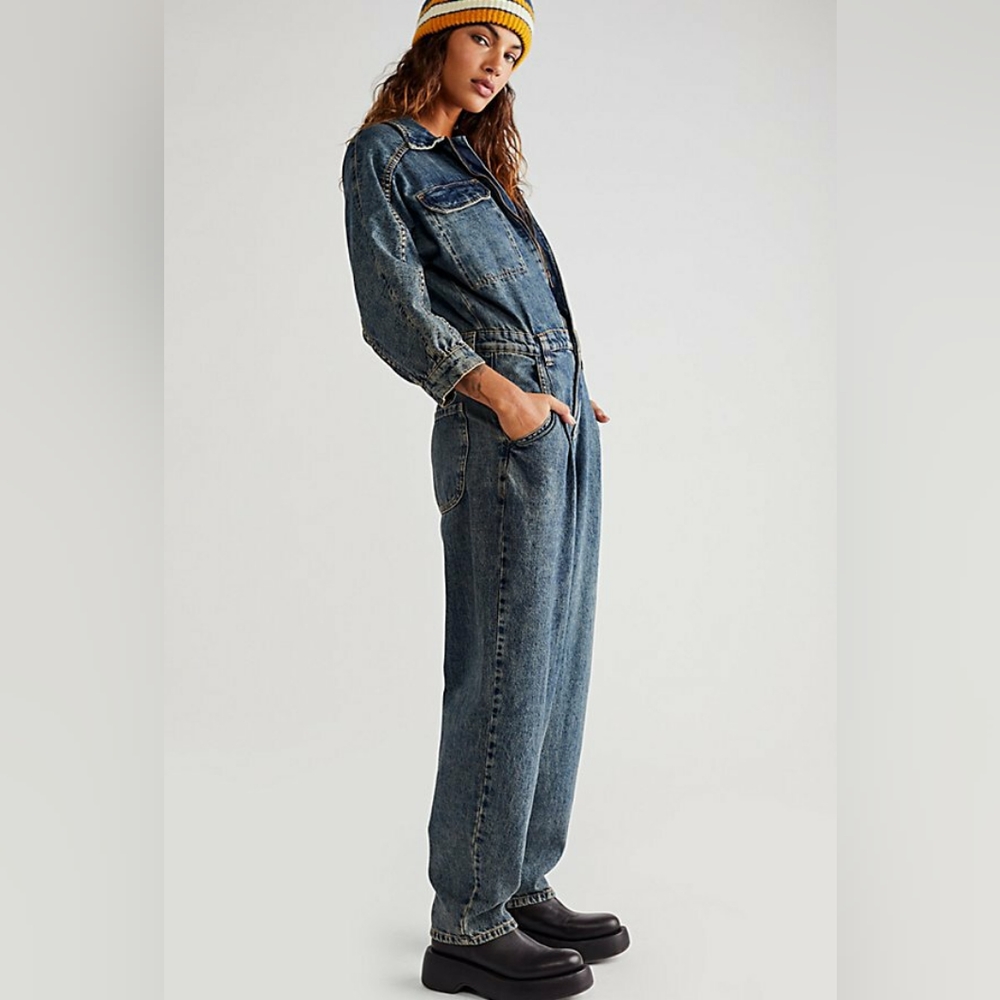NWOT We the Free Sammie Denim Coveralls in Dirty Blue